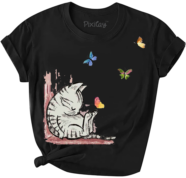 Sleeping Kitty Girls Short Sleeve T-Shirt