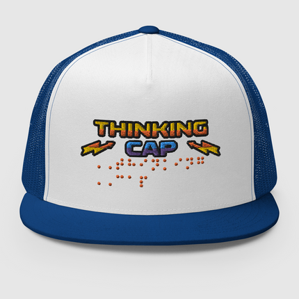 Stranger Things Thinking Cap Braille Embroidered Trucker Cap [Royal/ White]