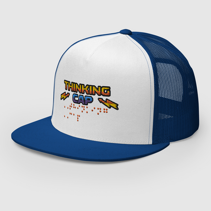 Stranger Things Thinking Cap Braille Embroidered Trucker Cap [Royal/ White]