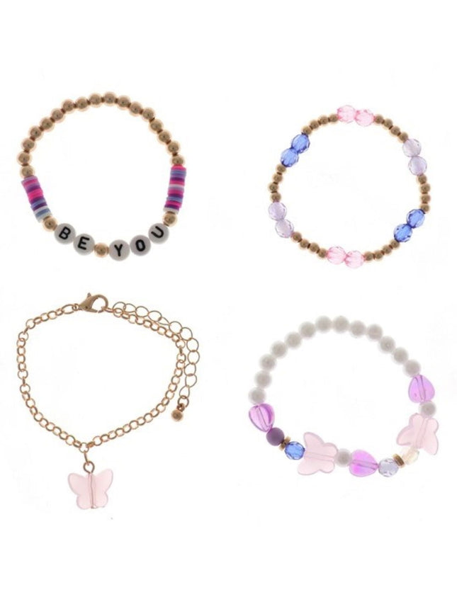 Wonder Nation 4 Pack Bracelet Set with Butterflies and 'Be You' Letter Beads (Girl's)