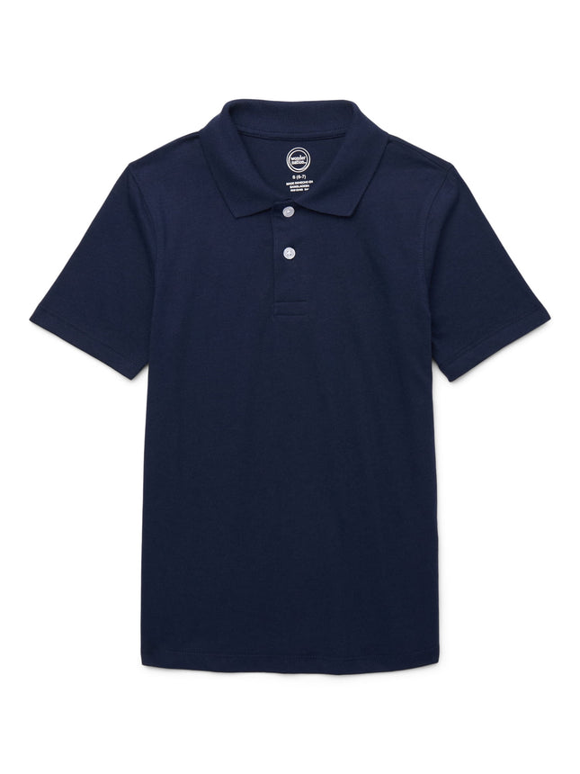 Wonder Nation Boys' School Uniform Jersey Polo Shirt with Short Sleeves, Sizes 4-18 & Husky