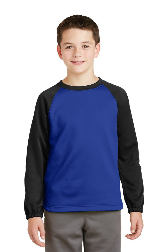DISCONTINUED  Sport-Tek ®  Youth Sport-Wick ®  Raglan Colorblock Fleece Crewneck. YST242